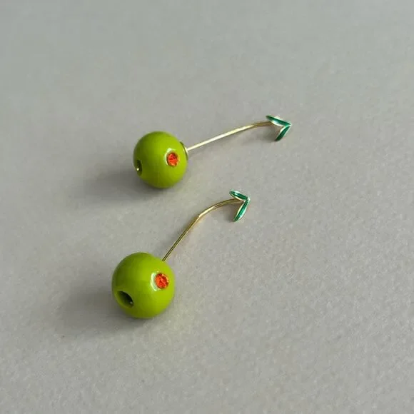 Olive Green Drop Earrings #1705 - Picture 3 of 4